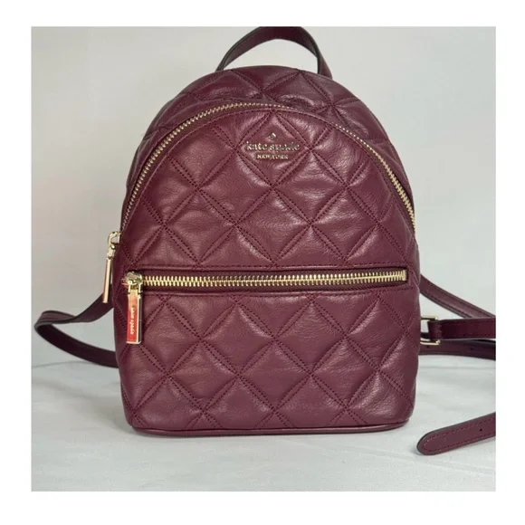 kate spade Quilted Wine Leather Mini Backpack with Gold Hardware - Picture 1 of 3